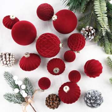 Flocked Ornaments for Christmas Tree Decorations - 28pcs Burgundy Velvet Ball Ornament for Xmas Holiday Decor - Plastic Shatterproof Christmas Ornaments Bulk