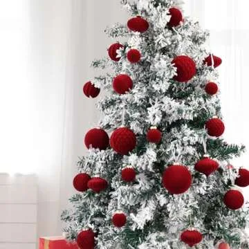 Elegant Flocked Velvet Ball Ornaments - 28pcs Burgundy Set