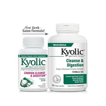 Kyolic Aged Garlic Extract Formula 102, Ginger and Glucanase Enzyme Complex, 100 Vegetarian Capsules (Packaging May Vary)