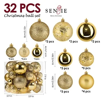 Gold Shatterproof Christmas Ball Ornaments Set of 32