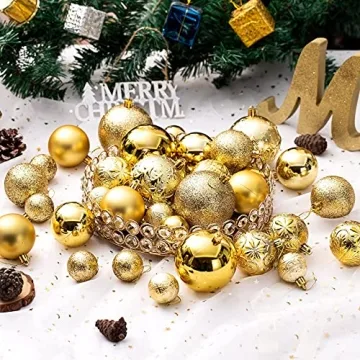 Gold Shatterproof Christmas Ball Ornaments Set of 32