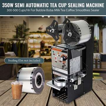 WYZworks 350W Semi Automatic Tea Cup Sealing Machine for All Beverages