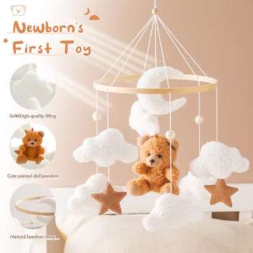 Baby Mobile for Crib Bear Cloud Crib Mobile Handmade Furry Nursery Mobile Gender Neutral Crib Toy Ha...
