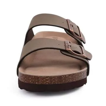 ODOLY Women's Cork Footbed Slide Sandal, Comfortable Summer Beach Sandals with Adjustable Buckle, Brown Size 9