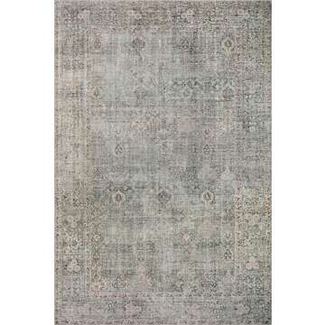 Loloi Chris Loves Julia Jules Collection JUL-08 Emerald/Antique Ivory 7'-6'' x 9'-6'', .13" Pile Height, Area Rug