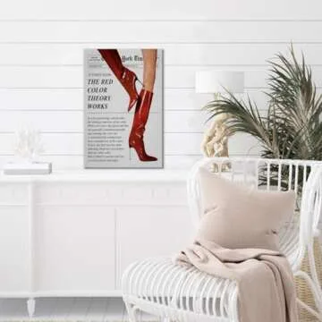 Vintage Newspaper Wall Art Trendy Preppy Girly Room Decor Feminist Wall Decor Aesthetic Funky Red Boots Canvas Posters Hot Girl Prints Bar Cart Art for Bedroom Apartment Dorm 8x12inch Unframed