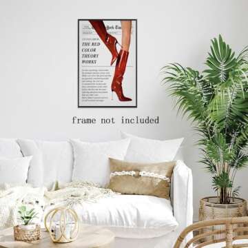 Vintage Newspaper Wall Art Trendy Preppy Girly Room Decor Feminist Wall Decor Aesthetic Funky Red Boots Canvas Posters Hot Girl Prints Bar Cart Art for Bedroom Apartment Dorm 8x12inch Unframed