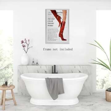 Vintage Newspaper Wall Art Trendy Preppy Girly Room Decor Feminist Wall Decor Aesthetic Funky Red Boots Canvas Posters Hot Girl Prints Bar Cart Art for Bedroom Apartment Dorm 8x12inch Unframed