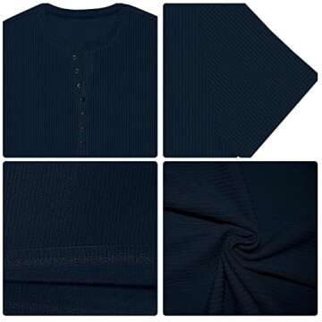 LOGEEYAR Mens Knit Stretch Henley Shirt Workout Slim Fit Short Sleeve Tees Athletic Muscle Casual T-Shirt Navy