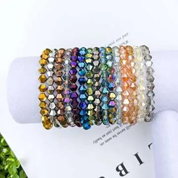 JEBBO 900pcs 6mm Bicone Crystal Beads, Bulk Small Faceted Bicone Glass Beads for Jewelry Making DIY Craft Bracelet Necklace Earring with Container Box (15 Metallic AB Colors)