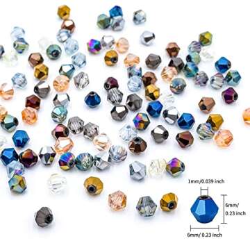 JEBBO 900pcs 6mm Bicone Crystal Beads, Bulk Small Faceted Bicone Glass Beads for Jewelry Making DIY Craft Bracelet Necklace Earring with Container Box (15 Metallic AB Colors)