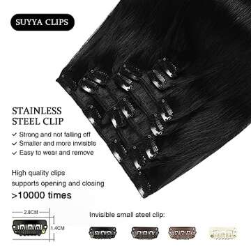 SUYYA Clip in Hair Extensions Real Human Hair, 16 inch 120g Jet Black Clip in Hair Extensions Human Hair Straight Human Hair Clip ins Double Weft Hair Extensions Clip ins(16 inches #1 Jet black)