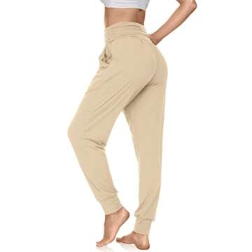 UEU Women's High Waisted Fashion Yoga Joggers Pants Loose Casual Fit Workout Sweatpants Comfy Lounge Khaki with Pockets(Light Khaki, M)