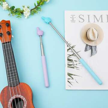 2pcs Retractable Teachers Pointer Sticks, Telescopic Finger Teachers Pointer for Classroom Presentation Whiteboard Extendable Hand Pointing Stick for Teachers Speakers (Blue, Purple)