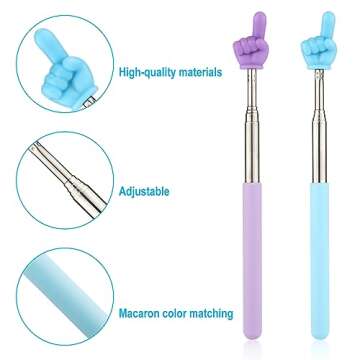 2pcs Retractable Teachers Pointer Sticks, Telescopic Finger Teachers Pointer for Classroom Presentation Whiteboard Extendable Hand Pointing Stick for Teachers Speakers (Blue, Purple)