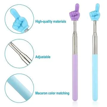 2pcs Retractable Teachers Pointer Sticks, Telescopic Finger Teachers Pointer for Classroom Presentation Whiteboard Extendable Hand Pointing Stick for Teachers Speakers (Blue, Purple)
