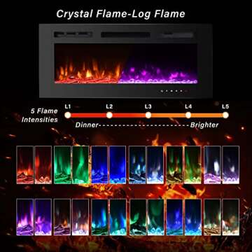 36 Inch Electric Fireplace Insert with 12 Flame Options