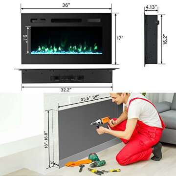 36 Inch Electric Fireplace Insert with 12 Flame Options