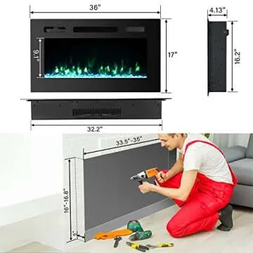 36 Inch Electric Fireplace Insert with 12 Flame Options