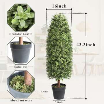 Elegant 3.6ft Artificial Topiary Trees Set of 2 - Faux Boxwood Plants for Home Decor