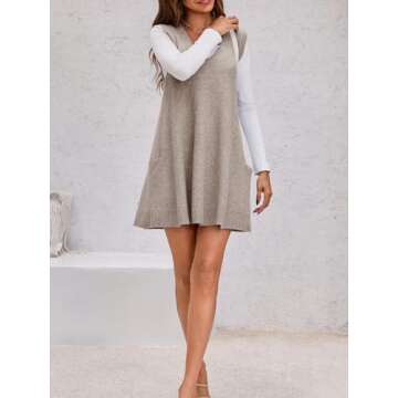 Saodimallsu Womens Sleeveless Sweater Vest V Neck Loose Knit Casual A Line Flattering Tunic Top with Pockets Khaki