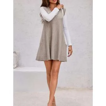 Saodimallsu Womens Sleeveless Sweater Vest V Neck Loose Knit Casual A Line Flattering Tunic Top with Pockets Khaki