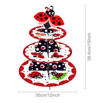 CC HOME Ladybug Cupcake Stand Party Supplies 3 Tier Cute Insect Party Cake Stand for Kids Birthday P...