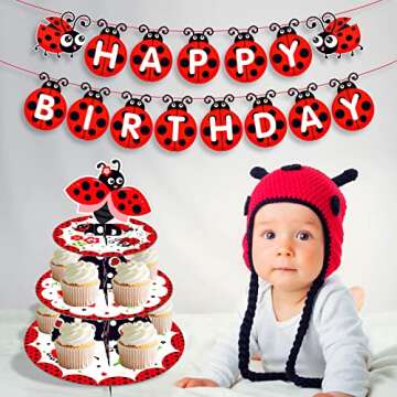 CC HOME Ladybug Cupcake Stand Party Supplies 3 Tier Cute Insect Party Cake Stand for Kids Birthday Party Decorations Ladybug Baby Shower Birthday Party Supplies
