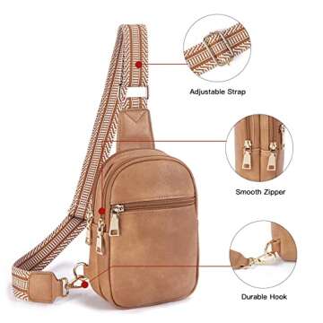 Telena Small Sling Bag for Women Vegan Leather Fashionable Fanny Pack Crossbody Bags for Women for Travel Camel Brown