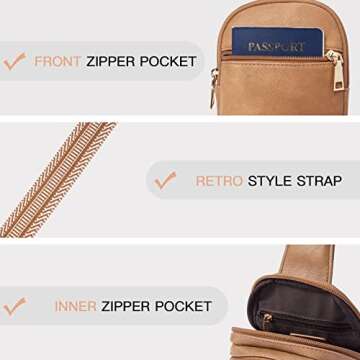 Telena Small Sling Bag for Women Vegan Leather Fashionable Fanny Pack Crossbody Bags for Women for Travel Camel Brown