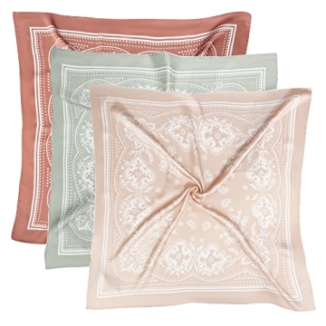 VANLINKER 3 Pcs 27.5 Inches Silk Head Scarf for Women Men Vintage Bandanas Satin Hair Scarf Silk Wra...