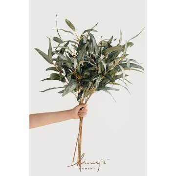 Ling’s Moment Artificial Plants Salix Leaves Branches, 4Pcs 17.5" Tall Sage Green Fake Willow Gree...