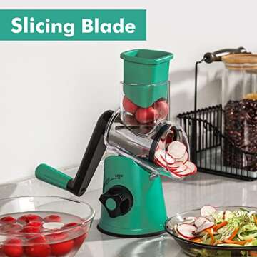 Cheese Grater Rotary, Rotary Grater for Kitchen, Kitchen Grater Vegetable Slicer with 3 Drum Blades,...