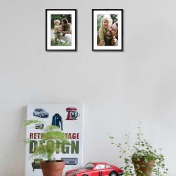 Frametory, 5x7 Black Aluminum Picture Frame - Set of 2 - Ideal for Displaying 4x6 Photos with Mat or 5x7 Without Mat - Real Glass Front - Simple Gallery Wall Frames for Art Prints and Posters