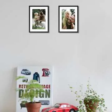 Frametory, 5x7 Black Aluminum Picture Frame - Set of 2 - Ideal for Displaying 4x6 Photos with Mat or 5x7 Without Mat - Real Glass Front - Simple Gallery Wall Frames for Art Prints and Posters