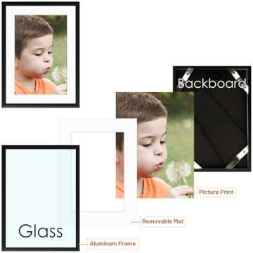 Frametory, 5x7 Black Aluminum Picture Frame - Set of 2 - Ideal for Displaying 4x6 Photos with Mat or 5x7 Without Mat - Real Glass Front - Simple Gallery Wall Frames for Art Prints and Posters