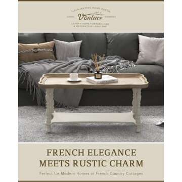 VONLUCE French Country Farmhouse Coffee Table,40'' Farmhouse Rustic Unfinished Wood Tray Top Vintage Coffee Table for Living Room Dining Room Bedroom Beige