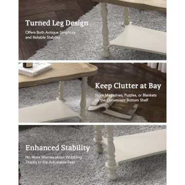 VONLUCE French Country Farmhouse Coffee Table,40'' Farmhouse Rustic Unfinished Wood Tray Top Vintage Coffee Table for Living Room Dining Room Bedroom Beige