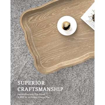 VONLUCE French Country Farmhouse Coffee Table,40'' Farmhouse Rustic Unfinished Wood Tray Top Vintage Coffee Table for Living Room Dining Room Bedroom Beige