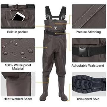 TIDEWE Bootfoot Chest Wader, 2-Ply Nylon/PVC Waterproof Fishing & Hunting Waders with Boot Hanger for Men and Women Brown Size 11