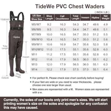 TIDEWE Bootfoot Chest Wader, 2-Ply Nylon/PVC Waterproof Fishing & Hunting Waders with Boot Hanger for Men and Women Brown Size 11