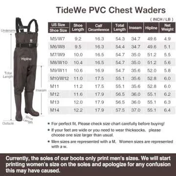 TIDEWE Bootfoot Chest Wader, 2-Ply Nylon/PVC Waterproof Fishing & Hunting Waders with Boot Hanger for Men and Women Brown Size 11
