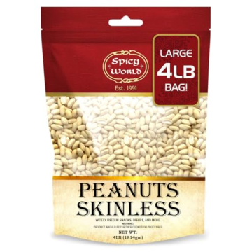 Spicy World Skinless Peanuts - Blanched Raw Peanuts 4 Pound for Cooking & Snacking