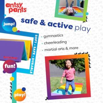 Antsy Pants Tumbling Mat –Gymnastics Mat, Easy to Clean Gym Mat, Sturdy,Foldable Tumbling Mat for Kids, Padded, Lightweight,Portable, Carrying Handle, Gymnastics Equipment for Activity Play,Original