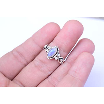 Rainbow Moonstone Statement Ring - 925 Sterling Silver for Women