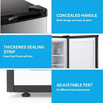 LHRIVER 3.0 Cu.ft Upright Freezer, Compact Mini Freezer with Removable Shelves, Adjustable Thermostat, Reversible Door Hinge, Quiet Small Freezer Upright for Home/Office/Kitchen/Dorm (Silver)