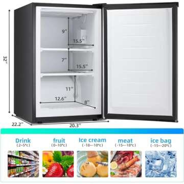LHRIVER 3.0 Cu.ft Upright Freezer, Compact Mini Freezer with Removable Shelves, Adjustable Thermostat, Reversible Door Hinge, Quiet Small Freezer Upright for Home/Office/Kitchen/Dorm (Silver)