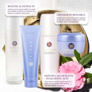 Tatcha Replenish & Soften Ritual Set, Amazon Holiday Exclusive, Dewy Skin Cream, The Rice Wash, The Camellia Cleansing Oil + The Essence