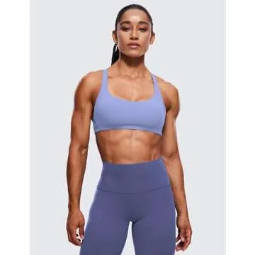 CRZ YOGA Womens Strappy Sports Bra - Criss Cross Back Padded Medium Support Wireless Gym Cami Workou...