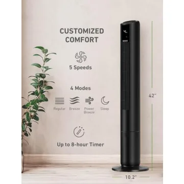 HOLMES Digital Tower Fan with Accent Light & Remote Control